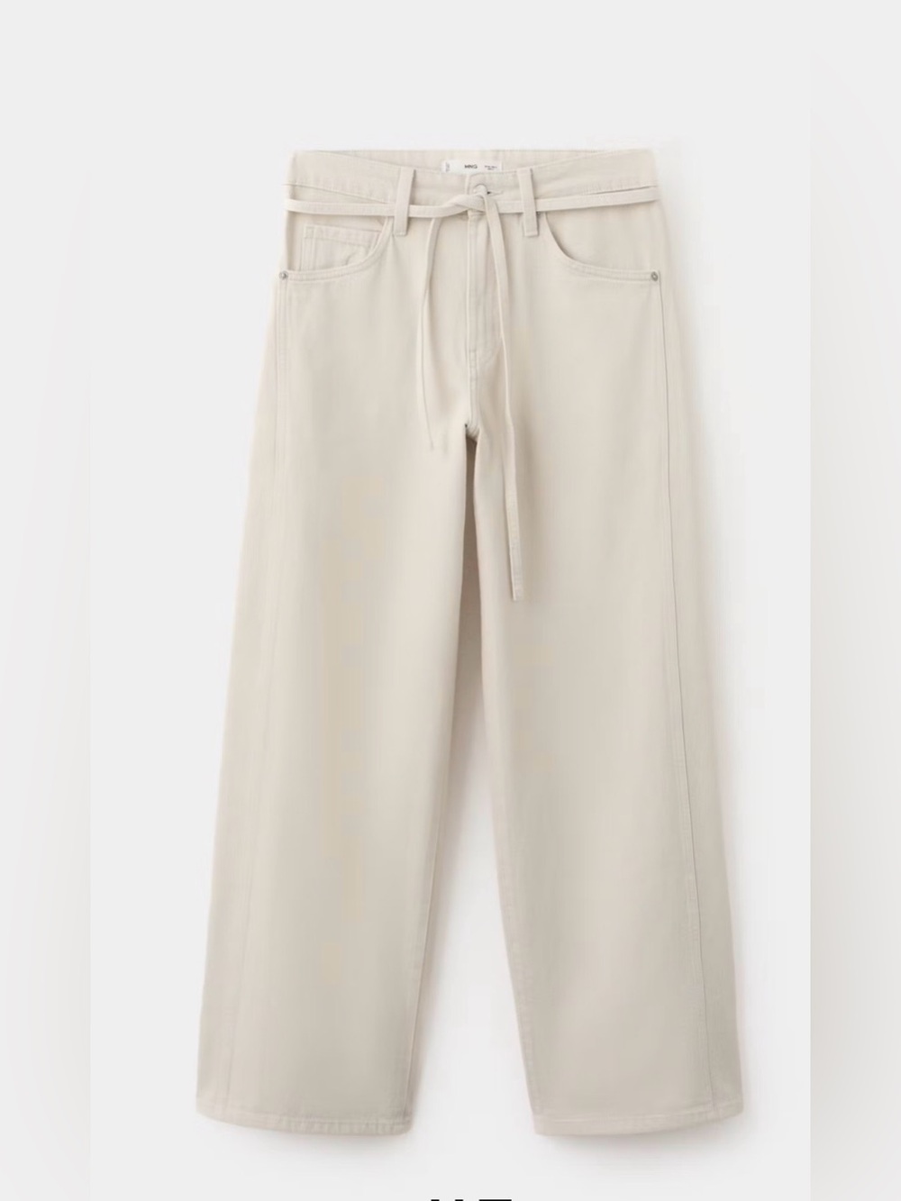 Mango Cream Drawstring Wide-Leg Chinos